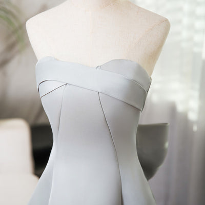 Silver Gray Strapless Bow Prom Dress