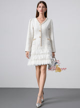 Lace Stitching Handmade Beaded Chain Dress