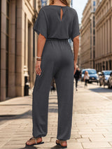 Casual Solid Color Short Sleeve Jumpsuit