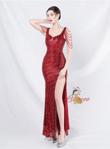 Mermaid Seuqins Straps Beading Prom Dress
