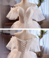 White Tulle Lace Spaghetti Straps Dress