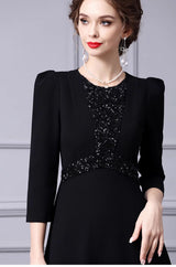 Black Scoop Neck Sequins Mother Of The Bride Dress