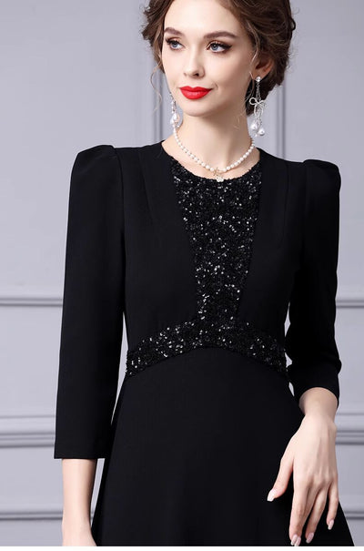 Black Scoop Neck Sequins Mother Of The Bride Dress