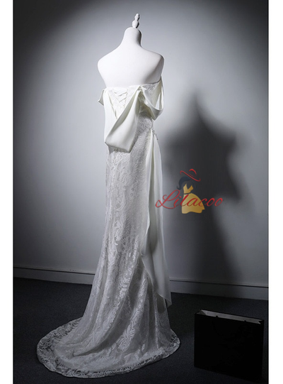 White Mermaid Lace Pearls Wedding Dress