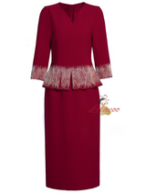 Red V-neck Short Sleeve Mother Of The Bride Dress