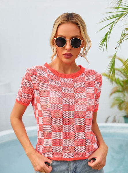 Plaid Beach Seaside Short Sleeve T-shirt