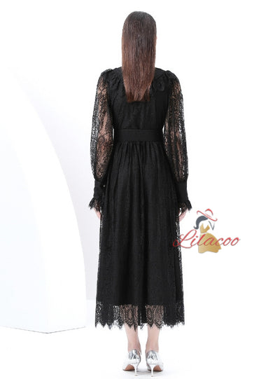 Slim Long-sleeved Lace Dress