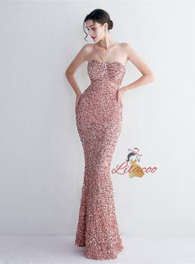 Mermaid Seqins Spaghetti Straps Prom Dress