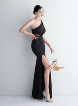 One Shoulder Split Prom Dress