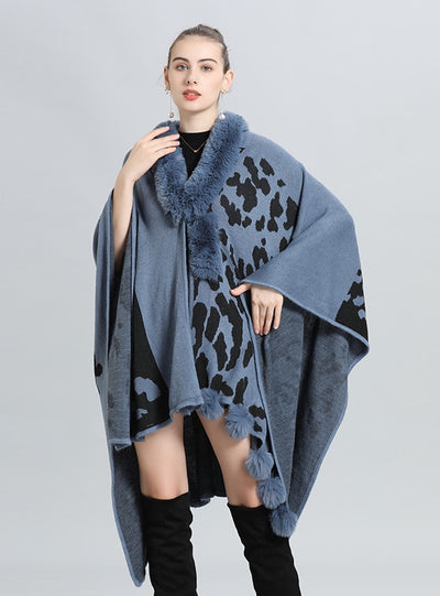 Large Size Loose Knit Cardigan Cloak Shawl