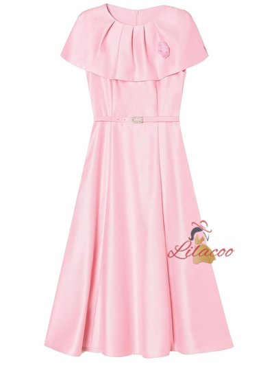 Pink Satin Pleats Mother Of The Bride Dress