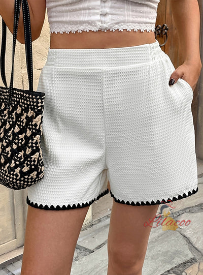 Casual Contrast Edge Shorts Elastic Waist Pants