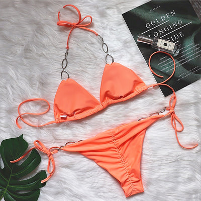 Sexy Metal Accessories Rhinestone Strap Swimsuit