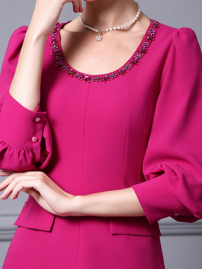 Fuchsia Short Sleeve Split Mother Of The Bride Dress