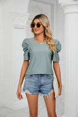 Solid Color Round Neck Pleated Loose T-shirt