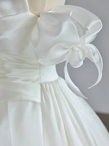 White Satin Strapless Bow Wedding Dress