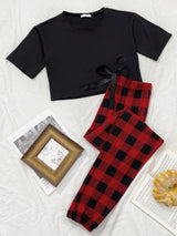 Short-sleeved Plaid Home Suit