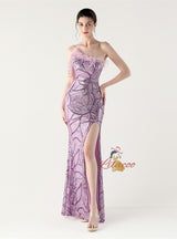 Mermaid Sequins One Shoulder Beading Prom Dress