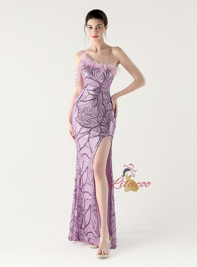 Mermaid Sequins One Shoulder Beading Prom Dress