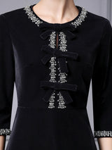 Black Velvet Short Sleeve Mother Of The Bride Dress