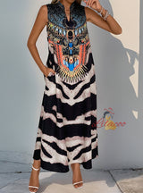 Sleeveless V-neck Retro Animal Print Dress