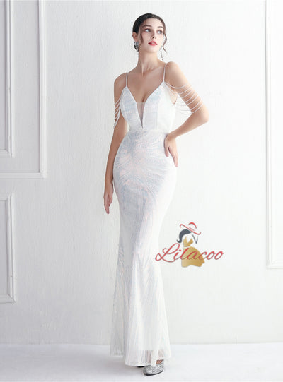 Spaghetti Straps Mermaid Beading Prom Dress