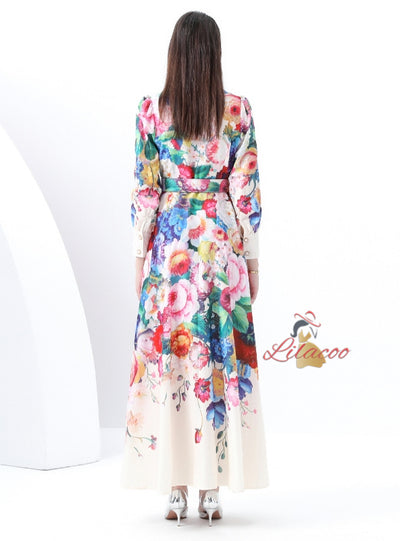 Long Sleeve Floral Print Long Dress