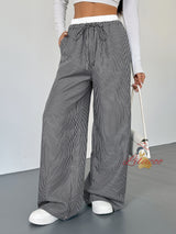 Contrast Stitching Striped Casual Straight Pants