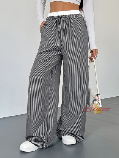 Contrast Stitching Striped Casual Straight Pants
