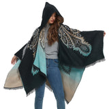 Peacock Jacquard Cashmere-like Hooded Cloak Shawl