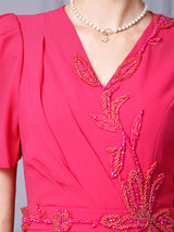 Fuchsia V-neck Mother Of The Bride Dress