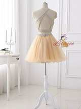 Champagne Tulle Two Piece Homecoming Dress