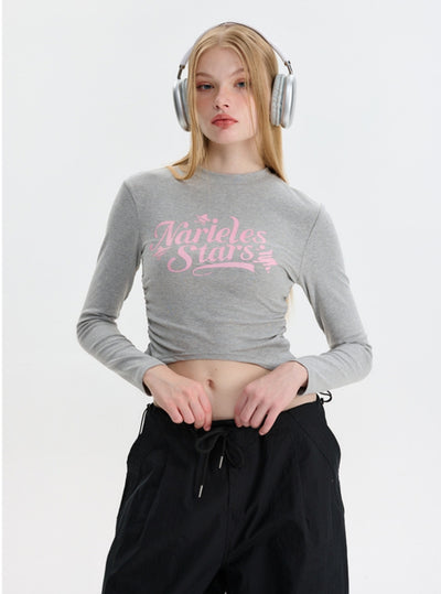 Printed Letters Slim Pleated Top