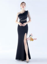 One Shoulder Split Beading Prom Dress