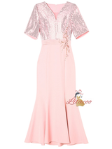 Pink Short Sleeve Sequins Flower Mother Of The Bride Dress