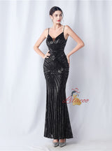 Spaghetti Straps Mermaid Sequins Prom Dress