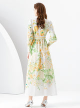 Retro Print Lantern Sleeves Dress