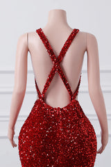 Burgundy Mermaid Sequins Lace Prom Dress