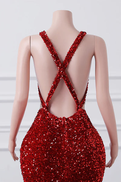 Burgundy Mermaid Sequins Lace Prom Dress