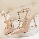 Pointed Patent Leather Rivets Roman Sandals Heels