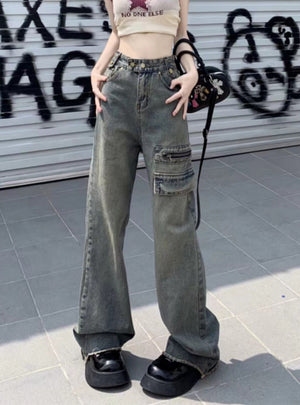 Retro High Waist Straight Slim Loose Pants