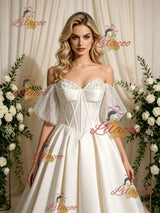 Ivory Satin Strapless Beading Wedding Dress