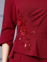 Burgundy Beading Appliques Mother Of The Bride Dress