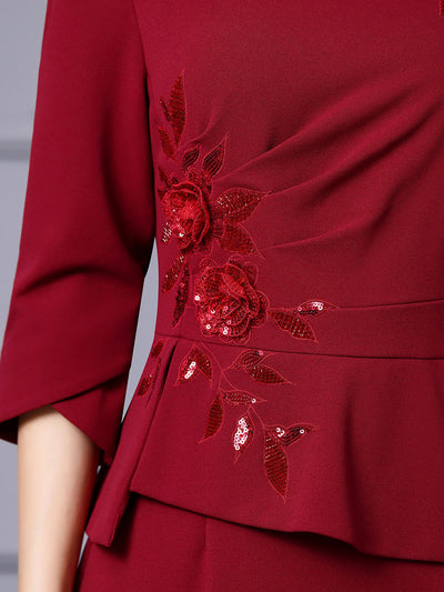 Burgundy Beading Appliques Mother Of The Bride Dress