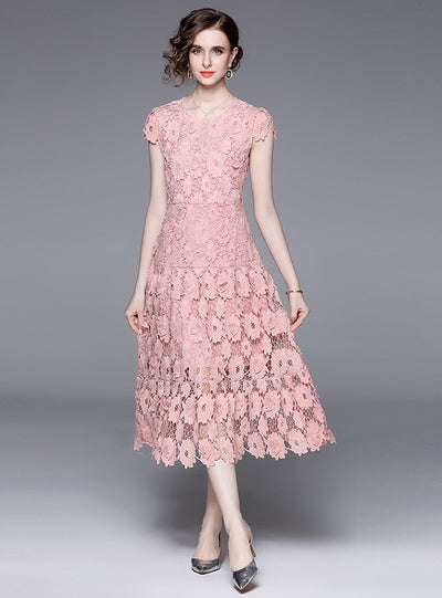 Pink Hollow Lace Party Dress