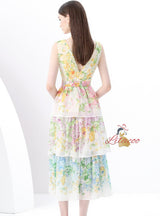 V-neck Sleeveless Floral Print Long Dress