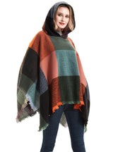 Plaid Pullover Cape Hooded Cape Shawl