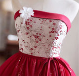 Burgundy Tulle Sequins Strapless Homecoming Dress