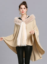 Loose Fur Collar Knitted Cardigan Shawl Cloak