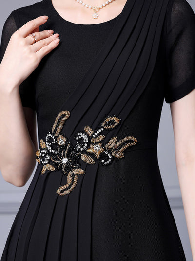 Black Short Sleeve Chiffon Mother Of The Bride Dress